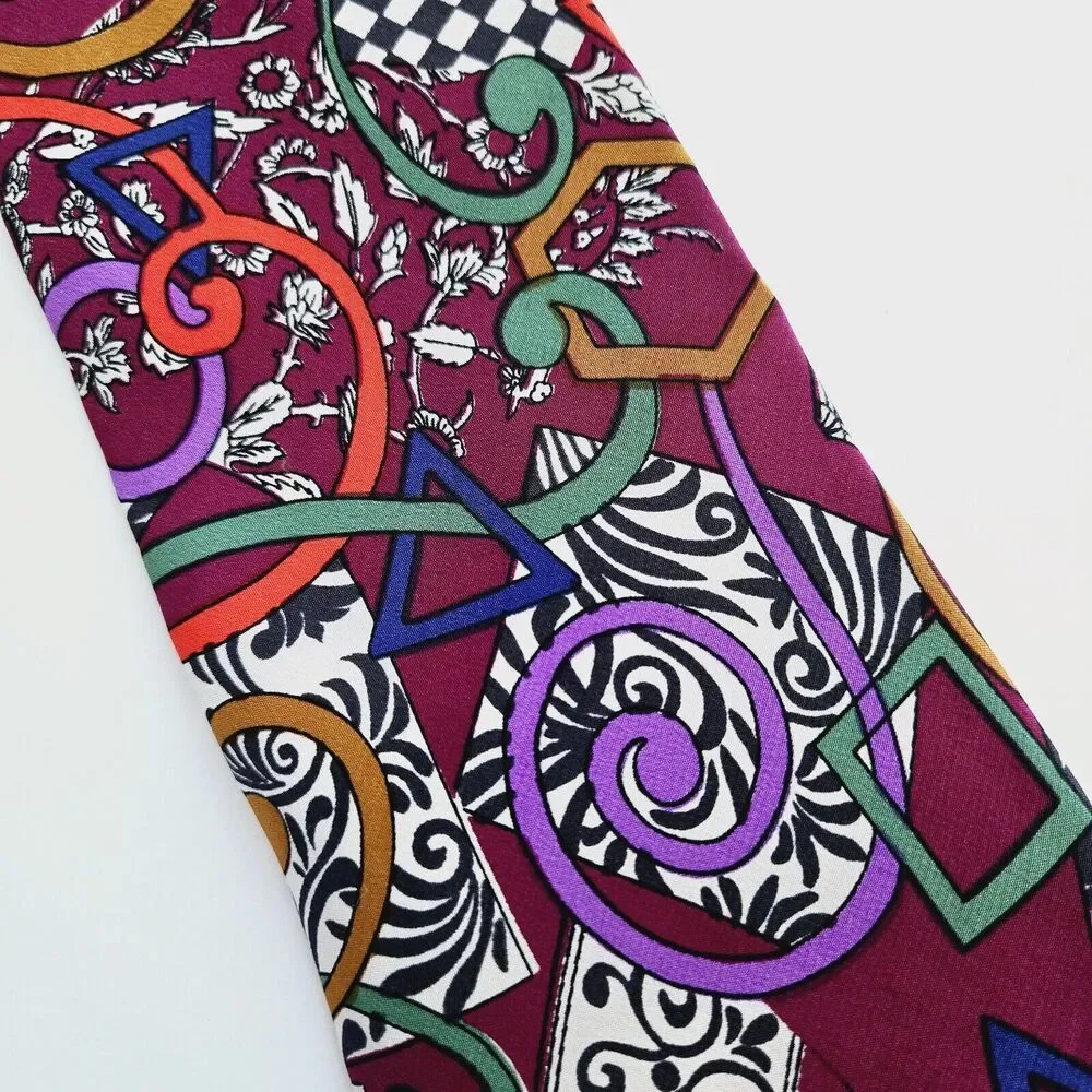 Vintage Silk Tie Abstract Geometric Colorful Maximalist Retro Mod Handmade Jsaco